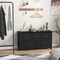 Black Steel MDF Nightstand 5-Drawer Fabric Storage Cabinet for Bedroom